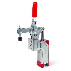 GN 862.1 Schnellspanner, Stahl, pneumatisch, mit zusätzlicher Handbetätigung Form: CPVS - offener Spannarm, mit 2 Flankenscheiben und Andrückschraube GN 708.1