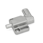 Pistoncini di posizionamento a molla con leva in acciaio INOX, con flangia per montaggio a filo, parallelamente rispetto al perno del puntale