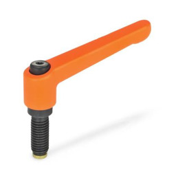 GN 306 Verstellbare Klemmhebel, Schraube mit Sonderzapfen Farbe: OS - orange, RAL 2004, strukturmatt<br />Form: MS - Druckzapfen Messing