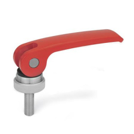 GN 927.4 Exzenterspanner mit Edelstahl-Schraube, Hebel Zink-Druckguss Form: A - Kunststoff-Auflagescheibe mit Stellmutter<br />Farbe: R - rot, RAL 3000
