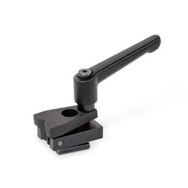 GN 9190.1 Niederzugspanner, Stahl, mit Spanngewinde Form: P - mit Prismen-Spannbacke<br />Kennzeichen: K - Spannhub mit verstellbarem Klemmhebel