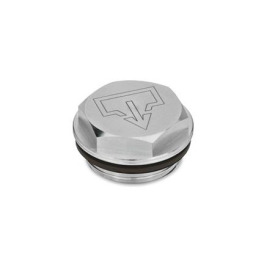 GN 742 Verschlussschrauben mit und ohne Symbol, Viton-Dichtung, Aluminium, bis 180 °C Form: AS - mit DIN-Ablasssymbol, blank<br />Entlüftungsbohrung: 1 - ohne Entlüftungsbohrung