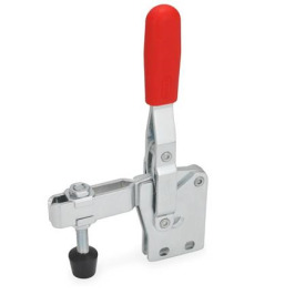 GN 810.1 Schnellspanner, Stahl, Spannhebel vertikal, mit senkrechtem Fuß Form: BC - offener Spannarm, mit 2 Flankenscheiben und Andrückschraube GN 708.1