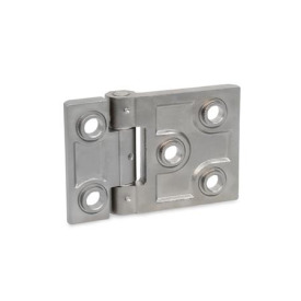GN 237.3 Schwerlastscharniere, Edelstahl, horizontal verlängert Form: B - mit Bohrungen für Senkschrauben und Zentrieransätzen<br />Oberfläche: GS - matt gestrahlt<br />Scharnierflügel: l3 ≠ l4 - einseitig verlängert