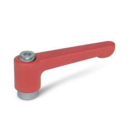 GN 302.2 Flache verstellbare Klemmhebel, Zink-Druckguss, Buchse Stahl verzinkt Farbe: RS - rot, RAL 3000, strukturmatt